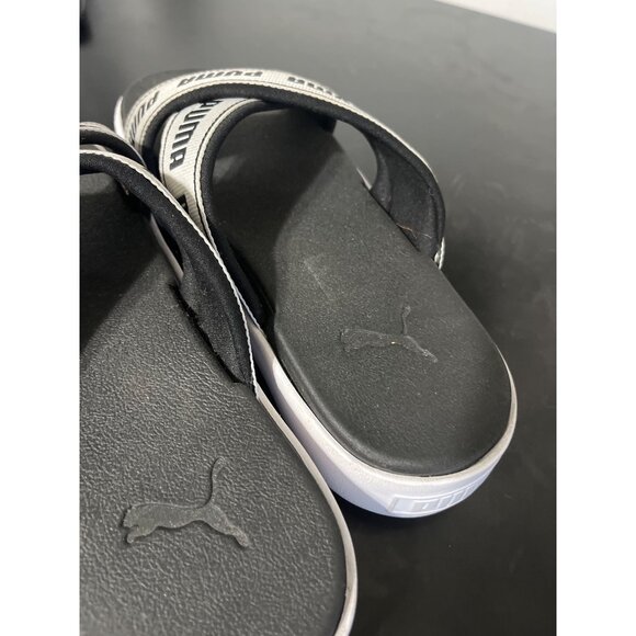 Puma Platform Tape Slide Sandals Black White Women’s 8.5 - Picture 6 of 9